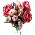 Floristik21 Kunstrosen Rosa Pink Künstliche Rosen Deko Strauß 29cm 12St