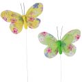Floristik21 Deko Schmetterlinge am Draht Gelb Grün Blumen 6×9cm 12St