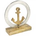 Maritime Deko, Holz-Anker im Ring, Skulptur, nautische Sommerdeko Silbern, Naturfarben H19,5cm