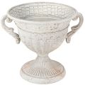Floristik21 Antik Metall Pokal mit Henkeln Deko Vintage Grau Weiß 18cm