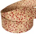 Dekoband Stoff Beige Zweige Rote Glitterbeeren 40mm 15m für Innenbereich | Floristik21.de