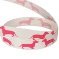 Dekoband Polyester Dackelmotiv Weiß Rosa 15mm 18m Rolle | Floristik21.de