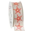 Floristik21 Dekoband Baumwolle Beigegrau Rote Sterne 40mm 15m mit Draht