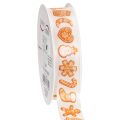 Floristik21 Polyester Geschenkband 25mm 18m Weiß Lebkuchen-Motive Weihnachtsdekoration