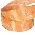 Geschenkband 25mm 18m Kunstseide Herbstfarben mit Blättermotiv | Floristik21.de