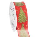 Floristik21 Stoff-Geschenkband Tannenbaum und Sterne 40mm x 15m Rot-Grün-Gold