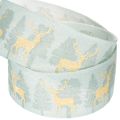 Geschenkband Stoff 40mm 18m Rentier Tannenbaum Hellblau/Gold | Floristik21.de
