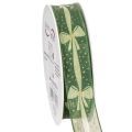 Floristik21 Geschenkband Stoff 25mm x 18m Grün mit Schleifenmuster und Punkten