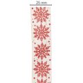 Dekoband mit Drahtkante Schneeflockenmotiv Weiß Rot 25mm x 20m | Floristik21.de