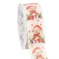 Floristik21 Stoff-Geschenkband mit Bärenmotiv und Weihnachtsdesign 40mm x 15m Creme Rot Grün