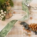 Geschenkband Polyester Stechpalme Mistel 40mm x 15m Grün Gold | Floristik21.de