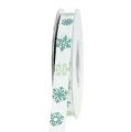 Floristik21 Dekorationsband mit Schneeflocken Weiß, Grün 15mm 15m
