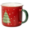 Keramiktasse Rot mit Tannenbaum-Motiv, 9 cm | Floristik21.de