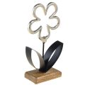 Floristik21 Blume Metall Deko Silber Schwarz Holz Sockel 15×30cm
