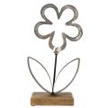 Blume Metall Deko Silber Schwarz Holz Sockel 15×30cm | Floristik21.de