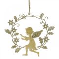 Floristik21 Engel-Kranz, Weihnachtsdeko, Engel zum Hängen, Metallanhänger Golden H14cm B15,5