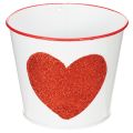 Floristik21 Blumentopf Weiß mit Herz in Rot Übertopf Pflanztopf Ø13cm H10,5cm