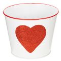 Floristik21 Blumentopf Weiß mit Herz in Rot Übertopf Pflanztopf Ø18cm H13,5cm