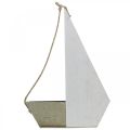 Floristik21 Deko-Schiff, Maritime Holzdeko, Segelboot zum Bepflanzen Weiß, Natur H37cm L25,5cm