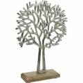 Floristik21 Dekobaum Buche Silbern, Baum-Silhouette aus Metall, Schmuckbaum auf Mangoholz