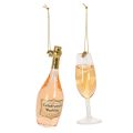 Floristik21 Baumanhänger-Set aus Glas Sektflasche und Sektglas, 14 cm, orange-gold, 2-teilig