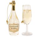 Sektflasche und Sektglas Anhänger aus Glas 14cm klar/gold 2-teilig | Floristik21.de
