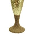 Aufhänger Champagnerglas Hellgold-Glitter 15cm Silvester und Weihnachten