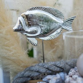 Floristik21 Deko-Fisch, Maritime Deko, Fisch aus Metall Silbern, Naturfarben H28,5cm