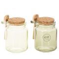 Floristik21 Deko Glas mit Korkdeckel und Löffel Grün Ø7cm H10cm 2St