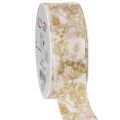 Floristik21 Geschenkband Polyester 40mm 20m Creme Gold Pflanzenmotive für Dekorationen