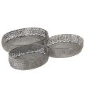Floristik21 Dekoschale Metall Oval Muster Grau 25,5/29/34,5cm 3er-Set