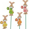 Floristik21 Dekostecker Osterhase mit Blume Osterdeko Holz Hasen am Stab 24St