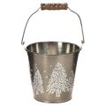 Floristik21 Deko Metalleimer Zink 13 cm mit Tannenmotiv und Holzgriff für Innenbereich