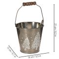 Deko Metalleimer Zink 13 cm mit Tannenmotiv und Holzgriff für Innenbereich | Floristik21.de