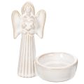 Floristik21 Engel Figur mit Schale und rundem Teelichthalter, 10 cm, 3er Set, Keramik, weiß