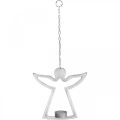 Floristik21 Teelichthalter mit Engel, Kerzendeko zum Hängen, Metall Silbern H20cm