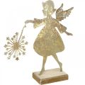 Floristik21 Engel mit Pusteblume, Metalldeko für Weihnachten, Dekofigur Advent Golden Antik-Optik H27,5cm