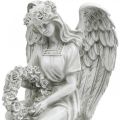 Floristik21 Grabengel mit Kranz Weiblicher Engel sitzend H32cm