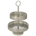 Floristik21 Deko-Etagere Metall zweistöckig mit Griff Sternmotiv 49 cm Mint/Gold