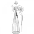 Floristik21 Blütenfee mit Blume, Frühlingsdeko, Metall-Windlicht, Blumenfee aus Metall Weiß H40,5cm