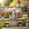 Blumenschale rund mit Griffen Metall Schale Ø17,5cm H9cm | Floristik21.de