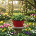 Deko Schale mit Griffen Metall Blumenschale Rot Ø29cm H14,5cm | Floristik21.de