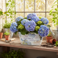 Blumenschale mit Griffen oval Metall Hortensien 32×15×15cm | Floristik21.de