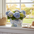 Blumenschale mit Griffen Hortensien Metall 26×13×14,5cm | Floristik21.de
