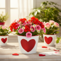 Blumentopf Weiß mit Herz in Rot Übertopf Pflanztopf Ø13cm H10,5cm | Floristik21.de