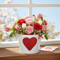Blumentopf Weiß mit Herz in Rot Übertopf Pflanztopf Ø18cm H13,5cm | Floristik21.de