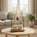 Flaschenvase Glas Holz Vintage Retro Deko Tischdekoration 23x12x19,5cm | Floristik21.de