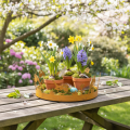 Deko-Tablett, Tischschmuck mit Vögeln, Frühlingsdeko Edelrost Ø20cm H8,5cm | Floristik21.de