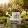 Weiße Metall Gießkanne mit Blumenmotiv 13,5cm Deko Pflanzkanne | Floristik21.de
