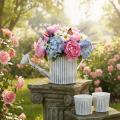 Vintage-Pflanzkanne Ø17cm, Deko Gießkanne, Metall Übertopf Shabby Chic | Floristik21.de